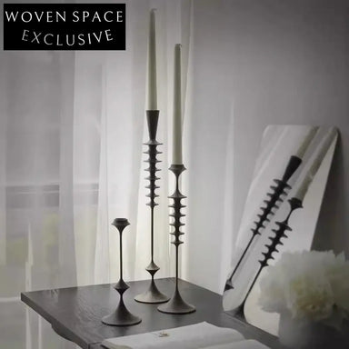 Elegant Mid-Century Black Resin Column Candle Holder Set for Home Decor