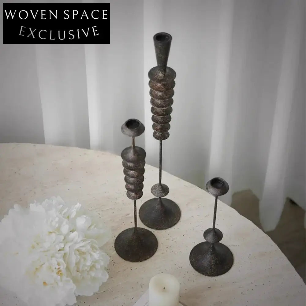 Elegant Mid-Century Black Resin Column Candle Holder Set for Home Decor