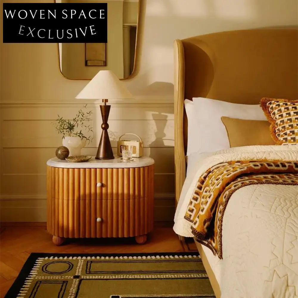 Elegant Mid-Century French Style Marble Top Wood Bedroom Nightstand Table