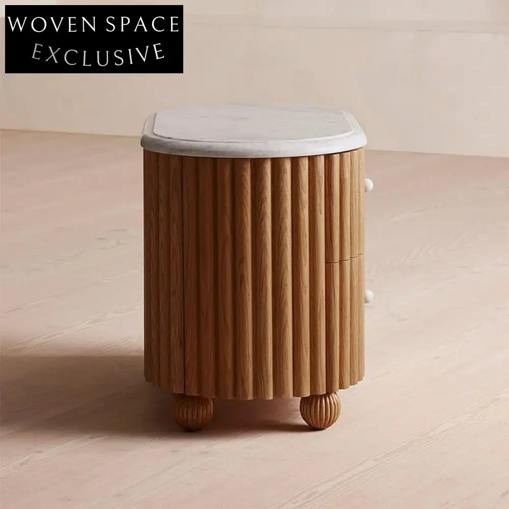 Elegant Mid-Century French Style Marble Top Wood Bedroom Nightstand Table