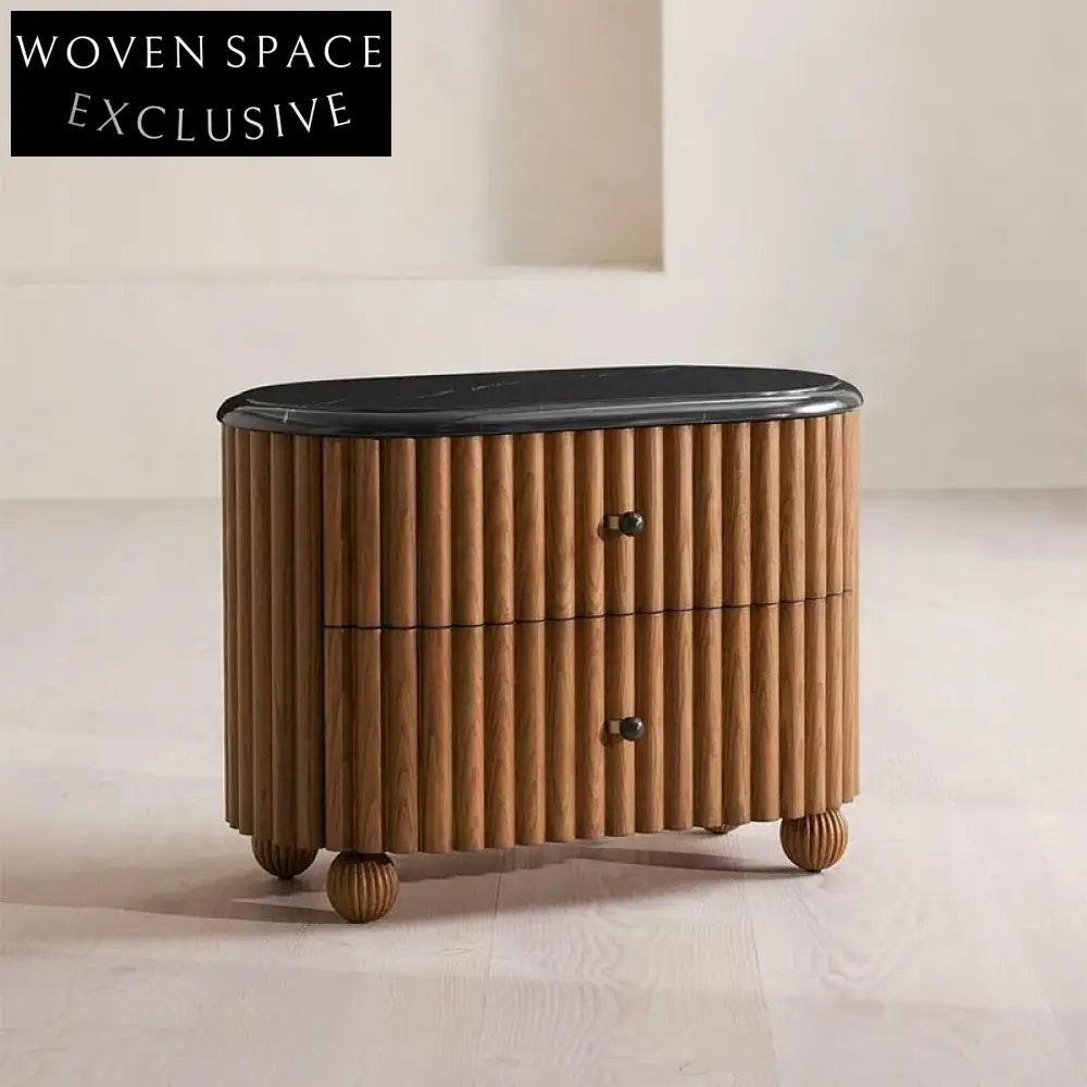 Elegant Mid-Century French Style Marble Top Wood Bedroom Nightstand Table