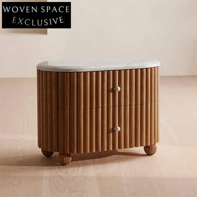 Elegant Mid-Century French Style Marble Top Wood Bedroom Nightstand Table