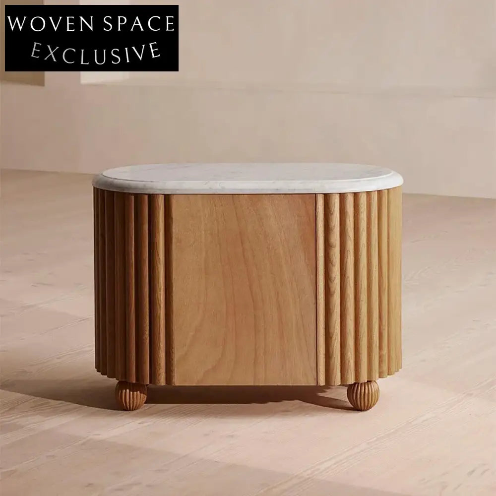 Elegant Mid-Century French Style Marble Top Wood Bedroom Nightstand Table