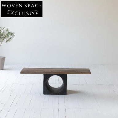 Elegant Mid-Century Arc Deco Recycled Elm Wood Coffee Table, Natural Top