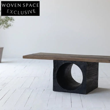 Elegant Mid-Century Arc Deco Recycled Elm Wood Coffee Table, Natural Top