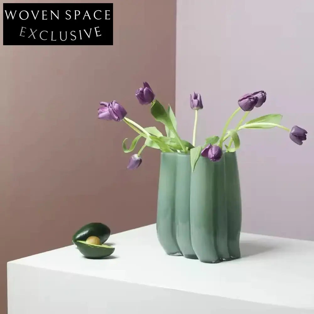 Elegant Milk Green Glass Modern Flower Vase for Stylish Tabletop Home Decor