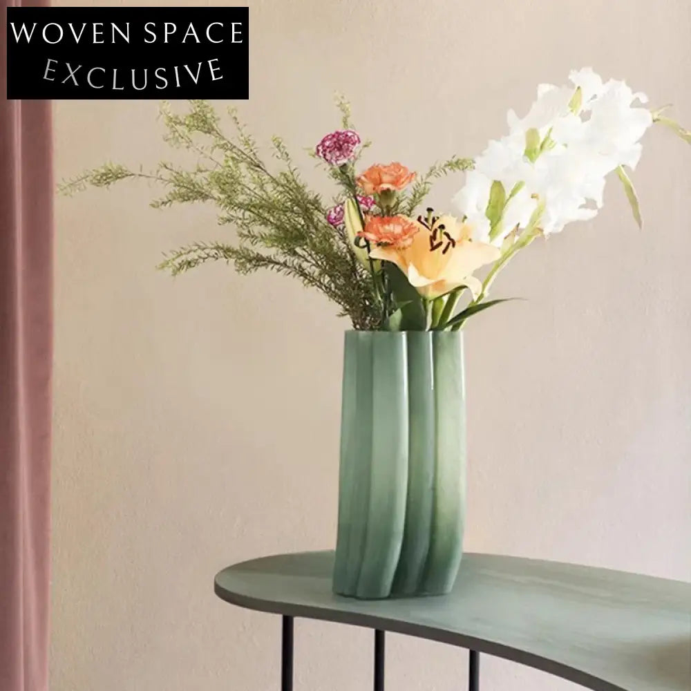 Elegant Milk Green Glass Modern Flower Vase for Stylish Tabletop Home Decor