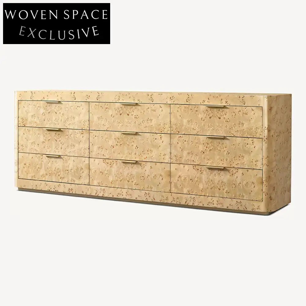 Elegant Minimalist 9-Drawer Wooden Sideboard Cabinet with Shiny Retro Design