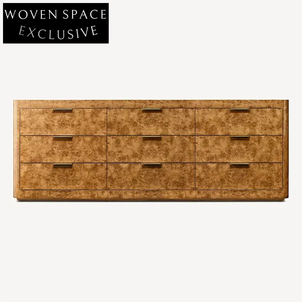 Elegant Minimalist 9-Drawer Wooden Sideboard Cabinet with Shiny Retro Design