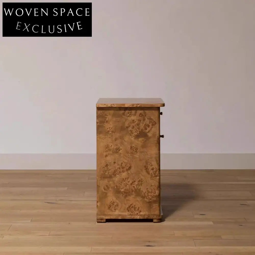 Elegant Minimalist Burl Veneer Solid Wood 2-Drawer Bedside Nightstand Table