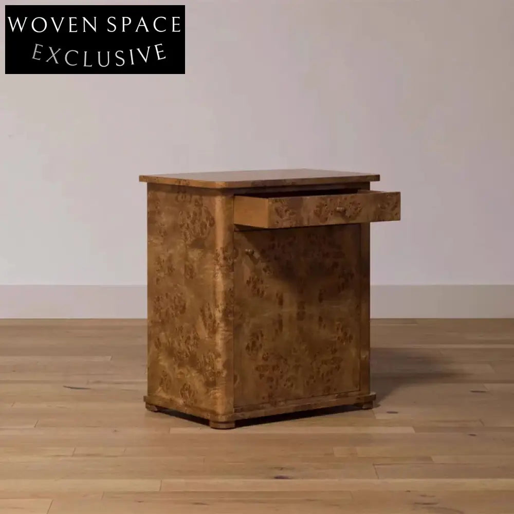 Elegant Minimalist Burl Veneer Solid Wood 2-Drawer Bedside Nightstand Table