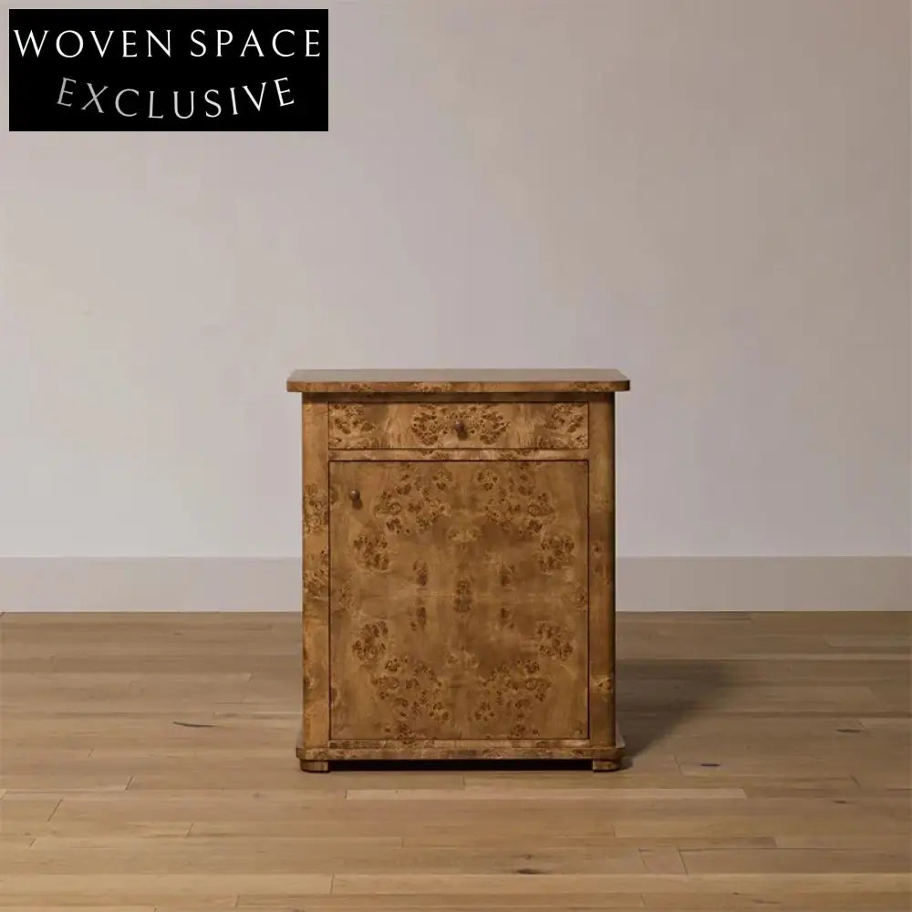 Elegant Minimalist Burl Veneer Solid Wood 2-Drawer Bedside Nightstand Table