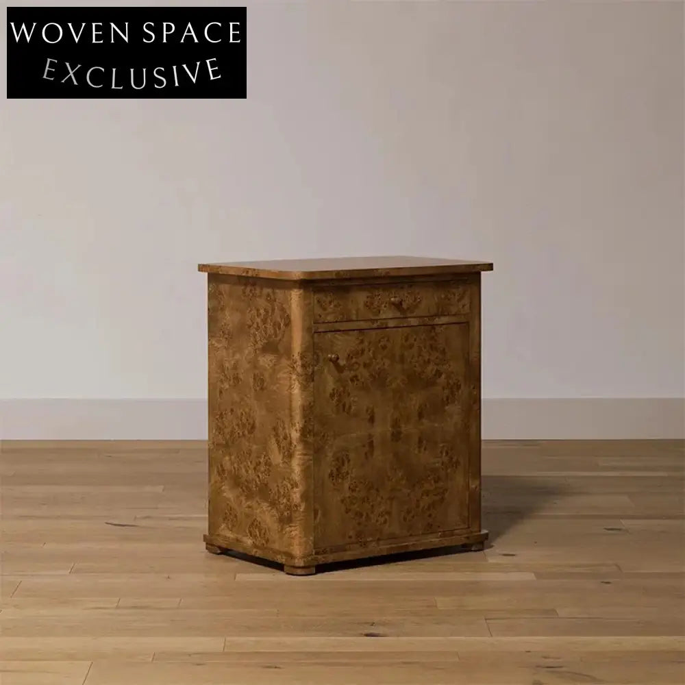 Elegant Minimalist Burl Veneer Solid Wood Two-Drawer Bedside Nightstand