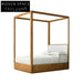 Elegant Minimalist Fabric Upholstered Burl Wood Canopy Bed Frame