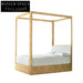Elegant Minimalist Fabric Upholstered Burl Wood Canopy Bed Frame