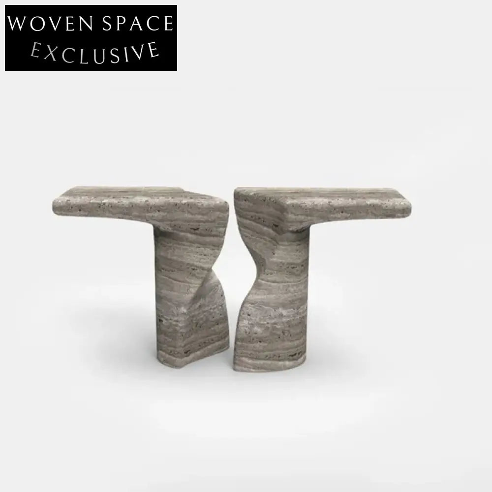Elegant Minimalist Natural Travertine Stone Console Table for Modern Living Room
