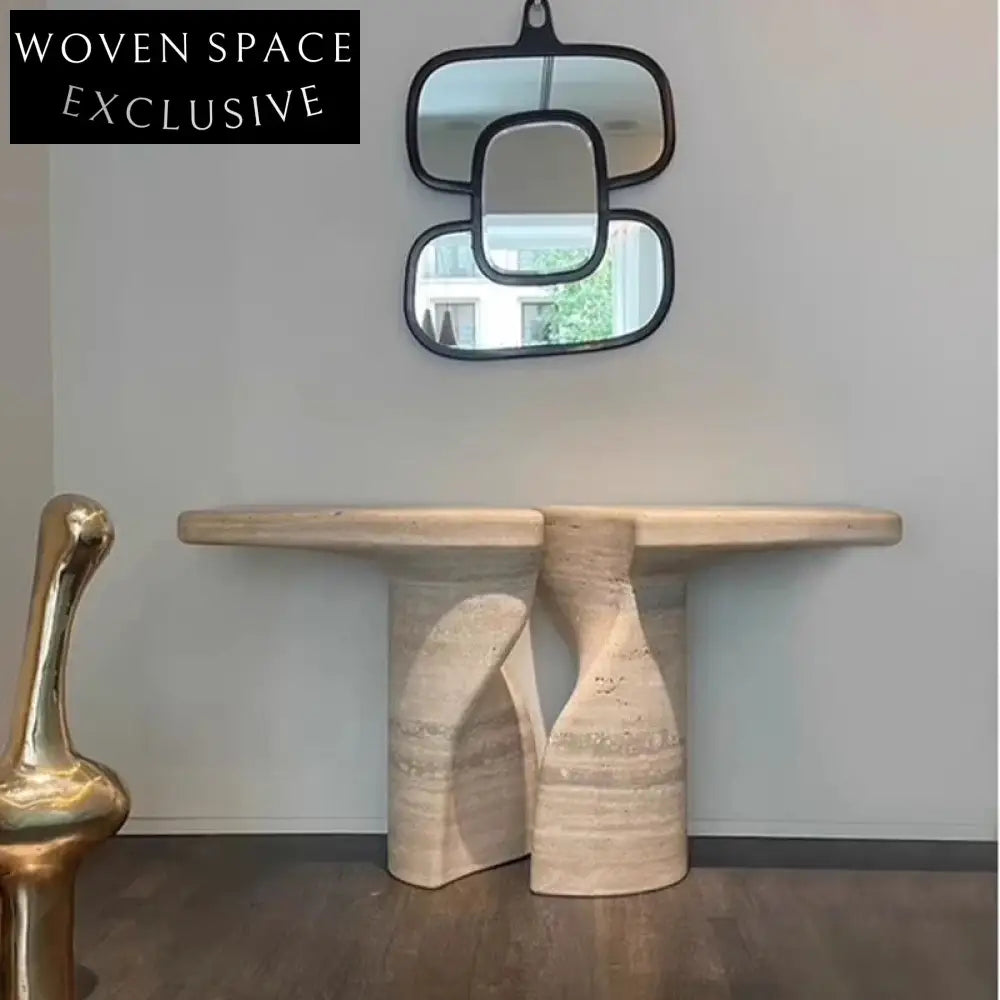 Elegant Minimalist Natural Travertine Stone Console Table for Modern Living Room