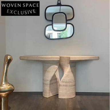 Elegant Minimalist Natural Travertine Stone Console Table for Modern Living Room