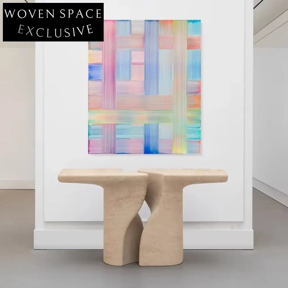 Elegant Minimalist Natural Travertine Stone Console Table for Modern Living Room