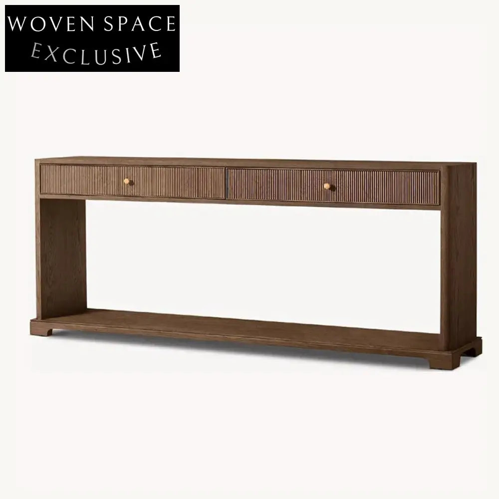 Elegant Minimalist Oak Wood Veneer Modern Bedroom Dressing Table with Two Drawers
