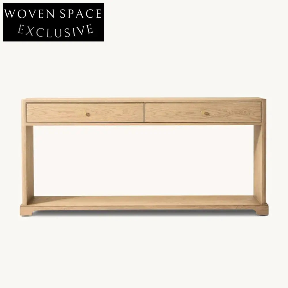 Elegant Minimalist Oak Wood Veneer Modern Bedroom Dressing Table with Two Drawers