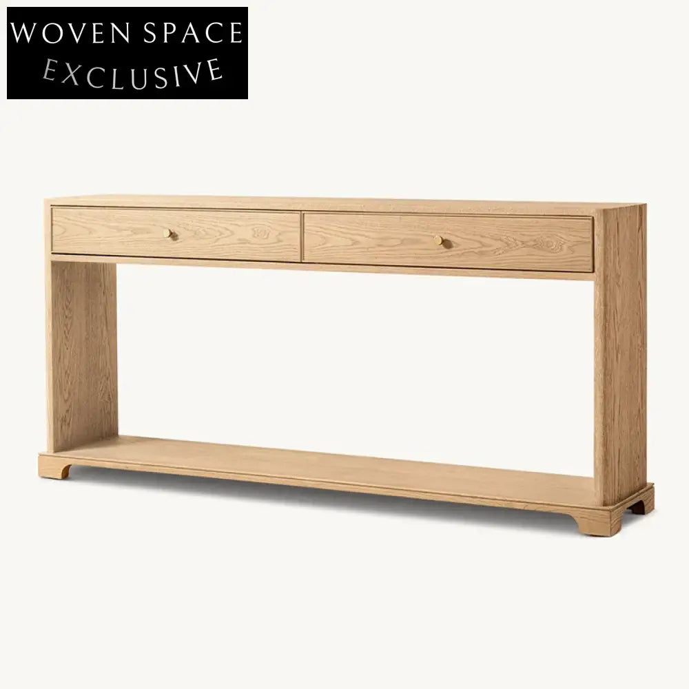 Elegant Minimalist Oak Wood Veneer Modern Bedroom Dressing Table with Two Drawers