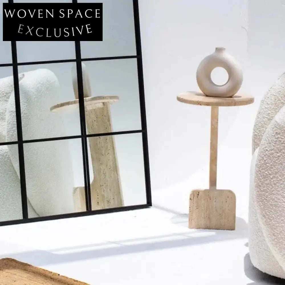 Elegant Minimalist Travertine Stone Round Side Table for Modern Homes