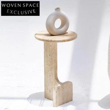 Elegant Minimalist Travertine Stone Round Side Table for Modern Homes