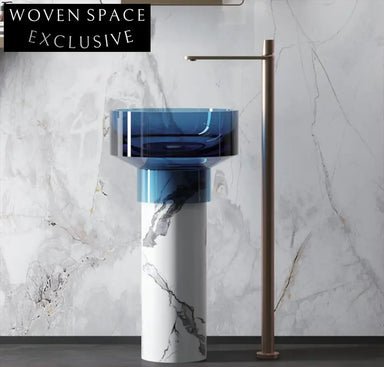 Elegant Modern Artificial Stone Freestanding Pedestal Bathroom Sink for Luxury Spaces