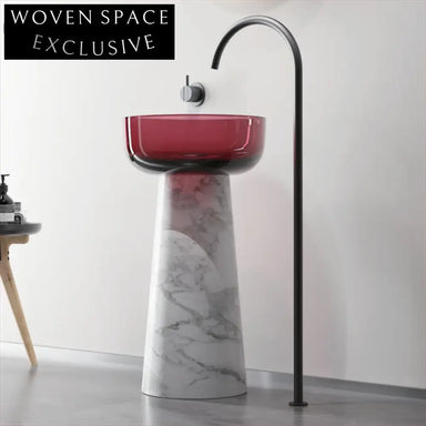 Elegant Modern Artificial Stone Freestanding Round Bathroom Pedestal Sink