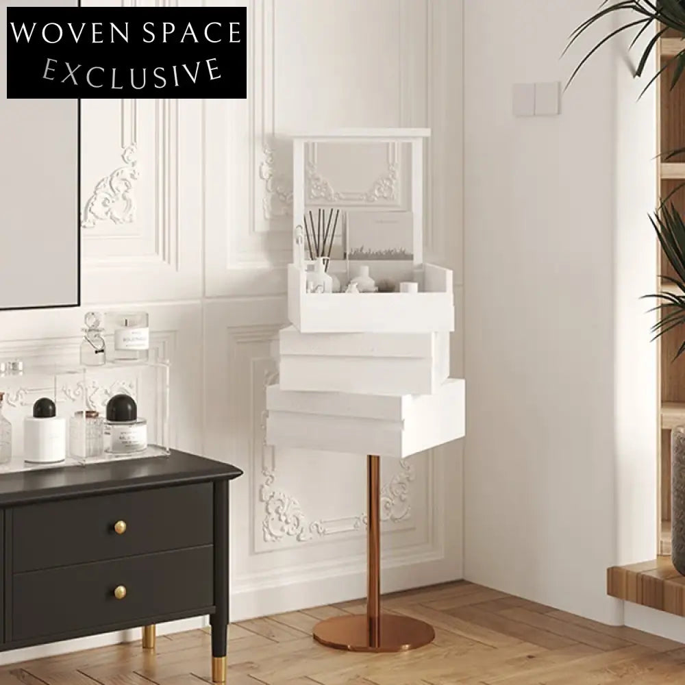 Elegant Modern Bedroom Wooden Nightstand Cabinet with Integrated Mirror & Drawers