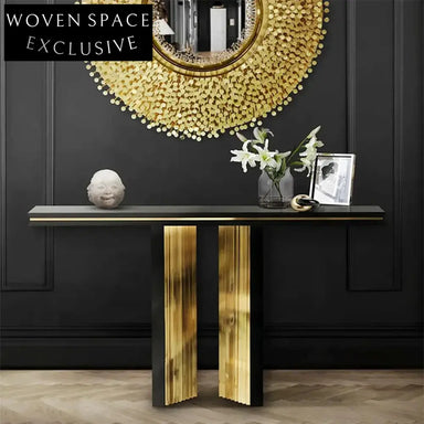 Elegant Modern Black & Gold Stainless Steel Wood Console Hallway Table
