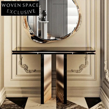 Elegant Modern Black & Gold Stainless Steel Wood Console Hallway Table