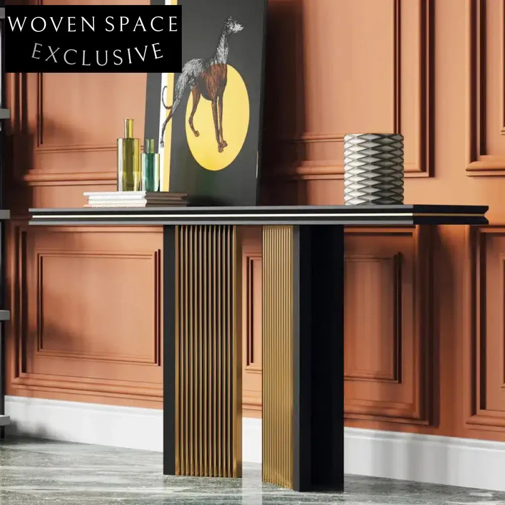 Elegant Modern Black & Gold Stainless Steel Wood Console Hallway Table