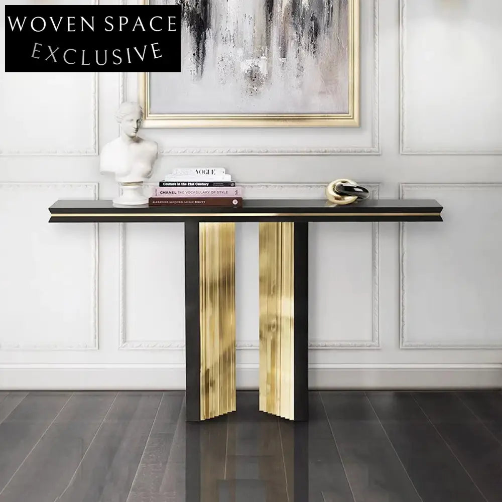 Elegant Modern Black & Gold Stainless Steel Wood Console Hallway Table