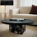 Elegant Modern Black Marble Solid Wood Round Minimalist Living Room Coffee Table