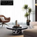 Elegant Modern Black Marble Solid Wood Round Minimalist Living Room Coffee Table