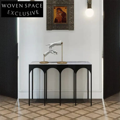 Elegant Modern Black Metal Marble Top Sofa Entryway Console Table