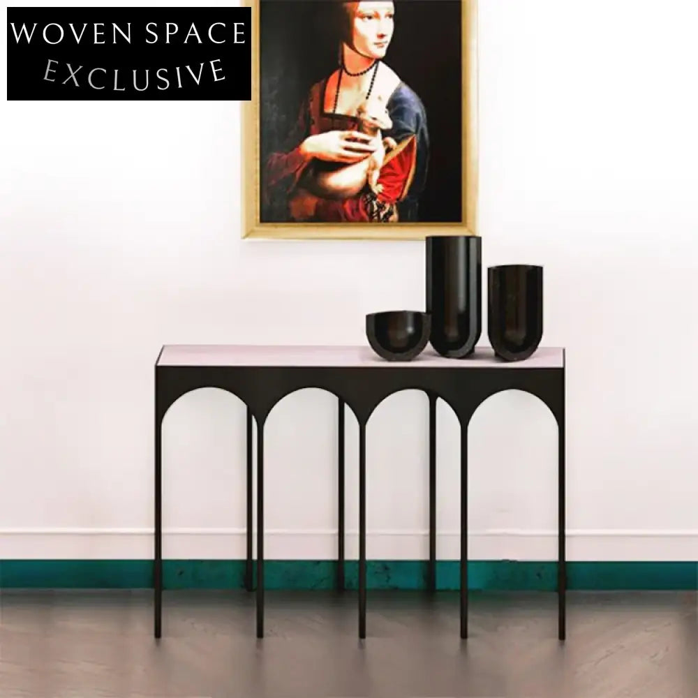 Elegant Modern Black Metal Marble Top Sofa Entryway Console Table