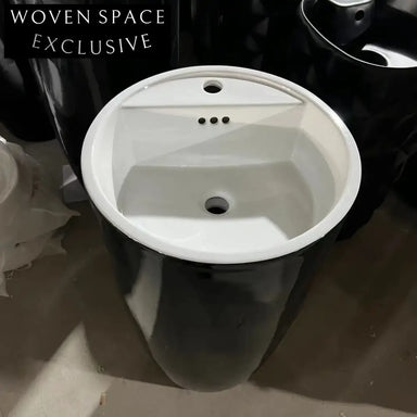 Elegant Modern Black & White Ceramic Pedestal Bathroom Sink for Contemporary Spaces