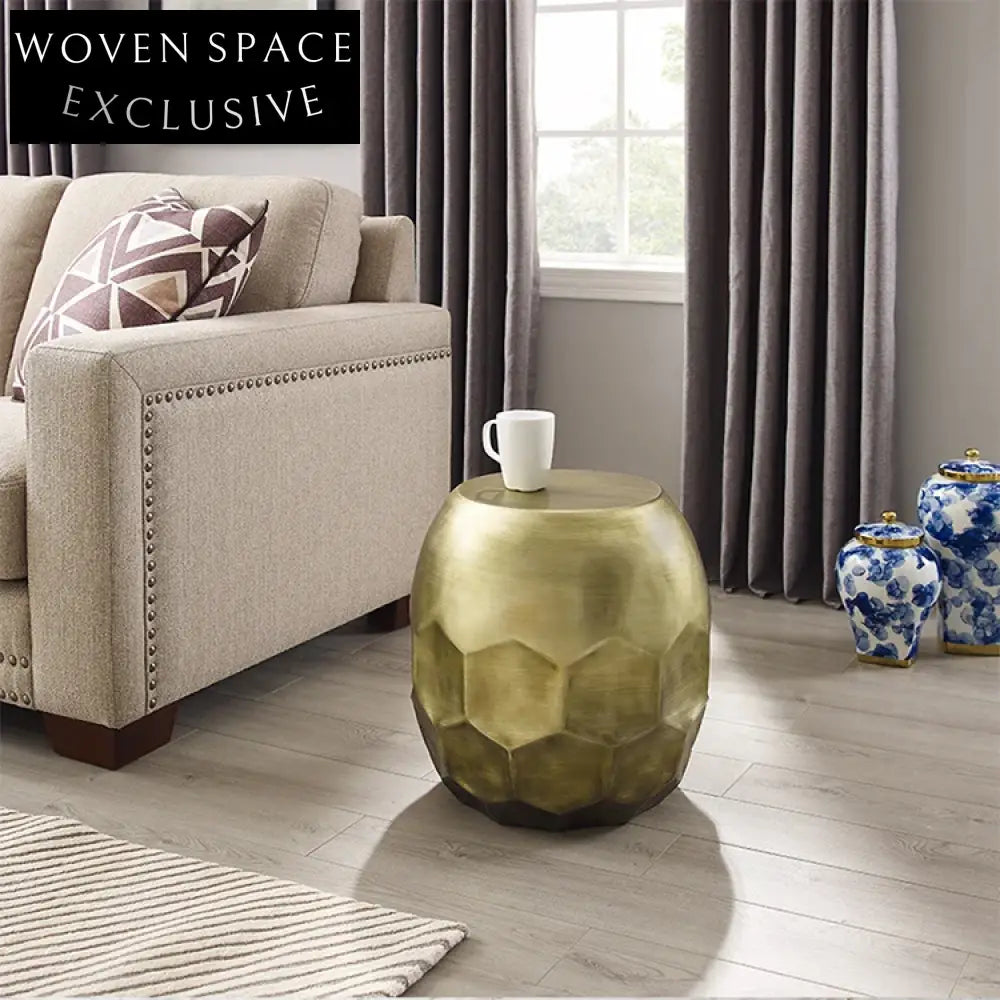 Elegant Modern Bronze Fiberglass Round Accent End Table for Living Room
