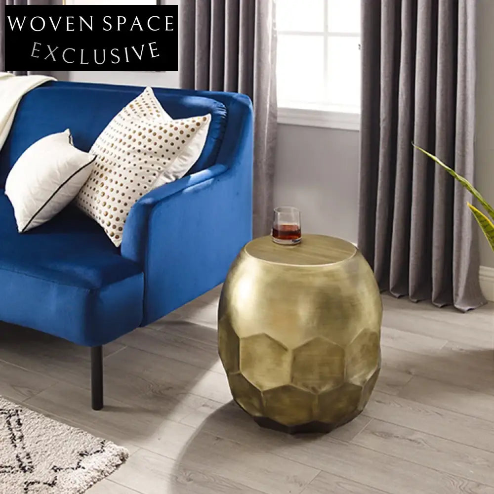 Elegant Modern Bronze Fiberglass Round Accent End Table for Living Room