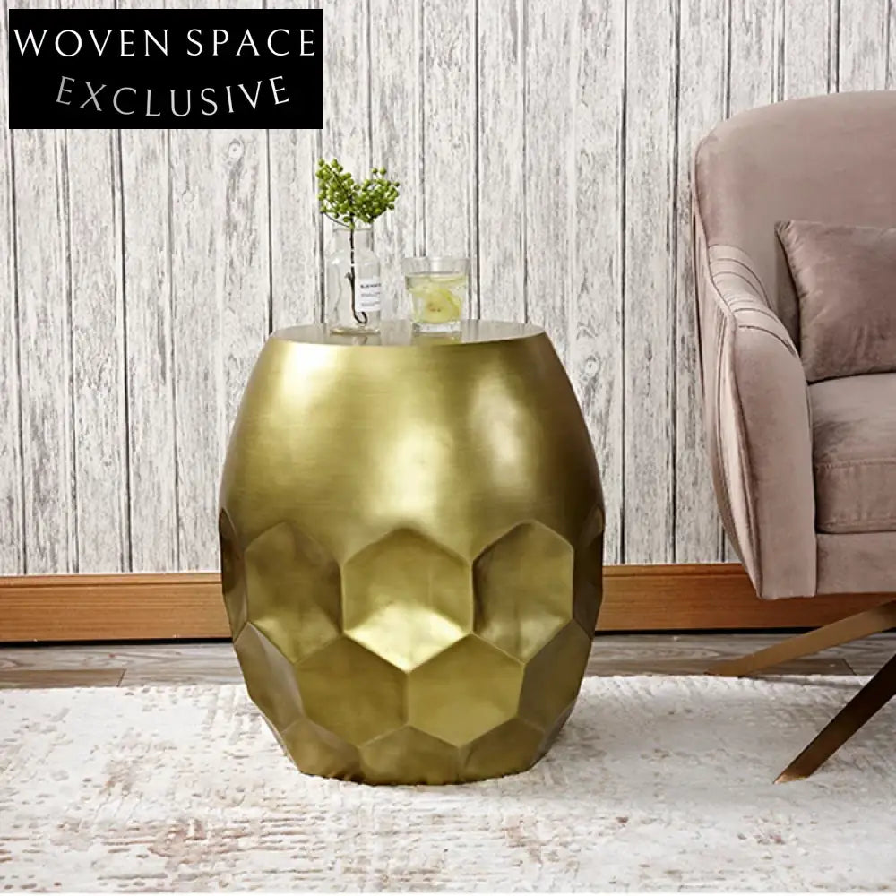 Elegant Modern Bronze Fiberglass Round Accent End Table for Living Room
