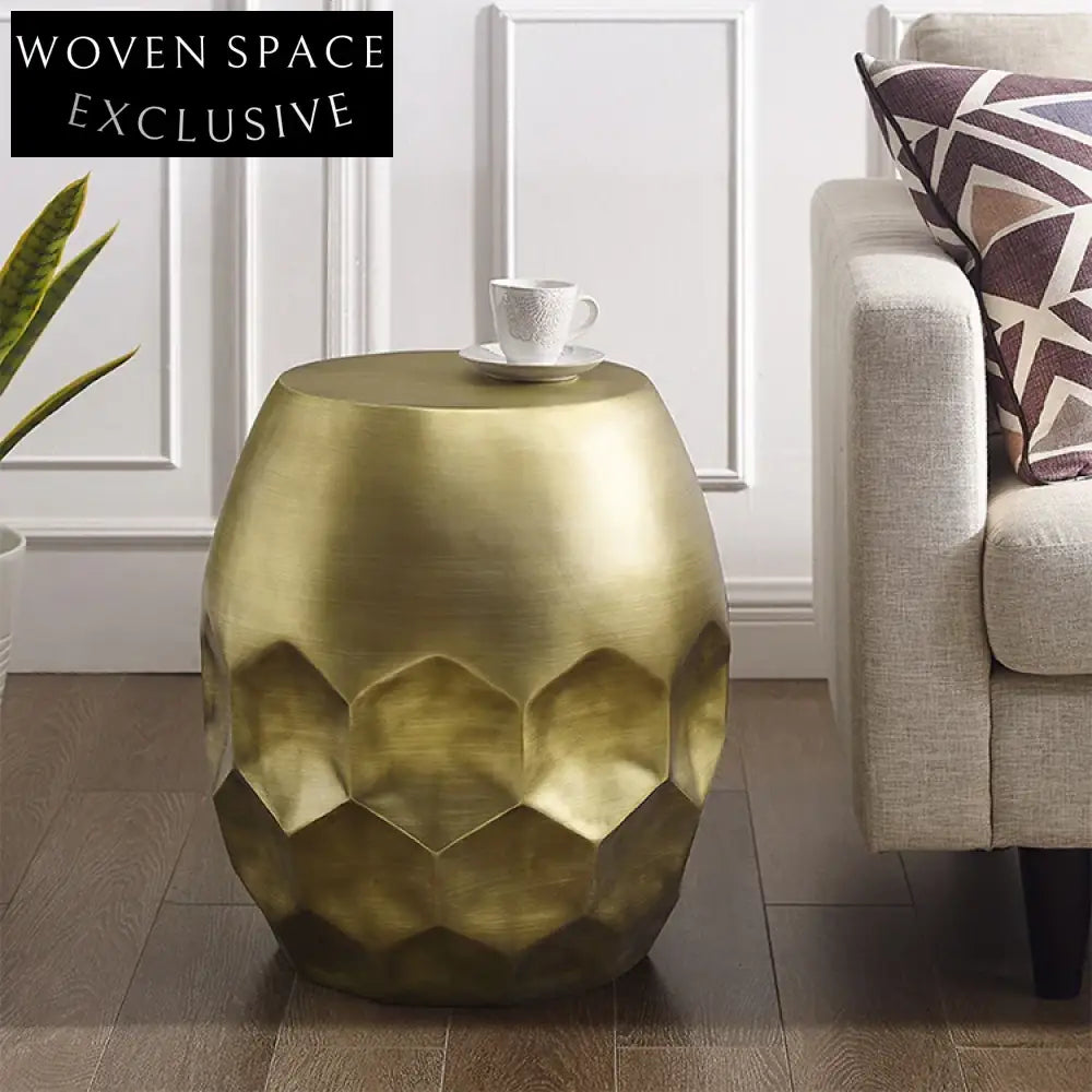 Elegant Modern Bronze Fiberglass Round Accent End Table for Living Room