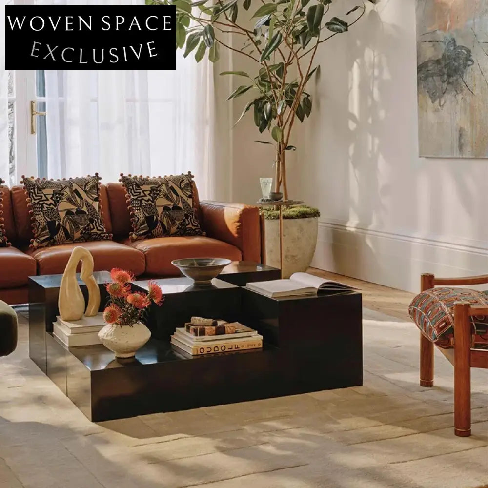 Elegant Modern Burl Wood Veneer Square Designer Center Living Room Coffee Table