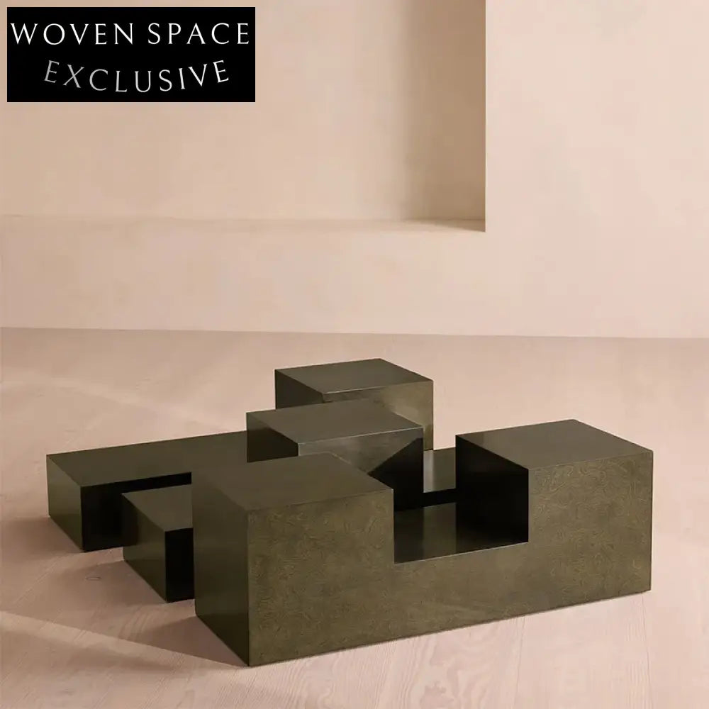 Elegant Modern Burl Wood Veneer Square Designer Center Living Room Coffee Table