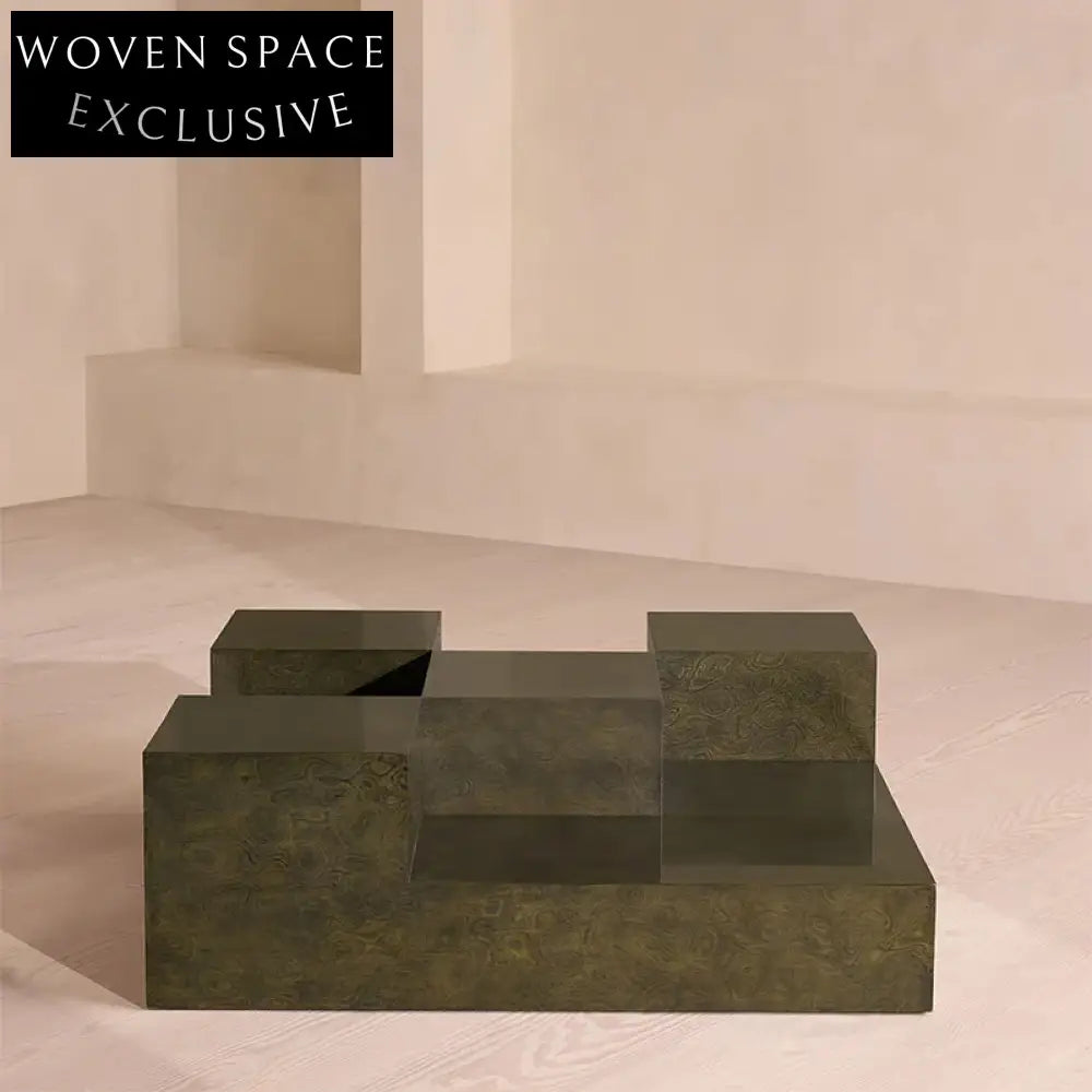 Elegant Modern Burl Wood Veneer Square Designer Center Living Room Coffee Table