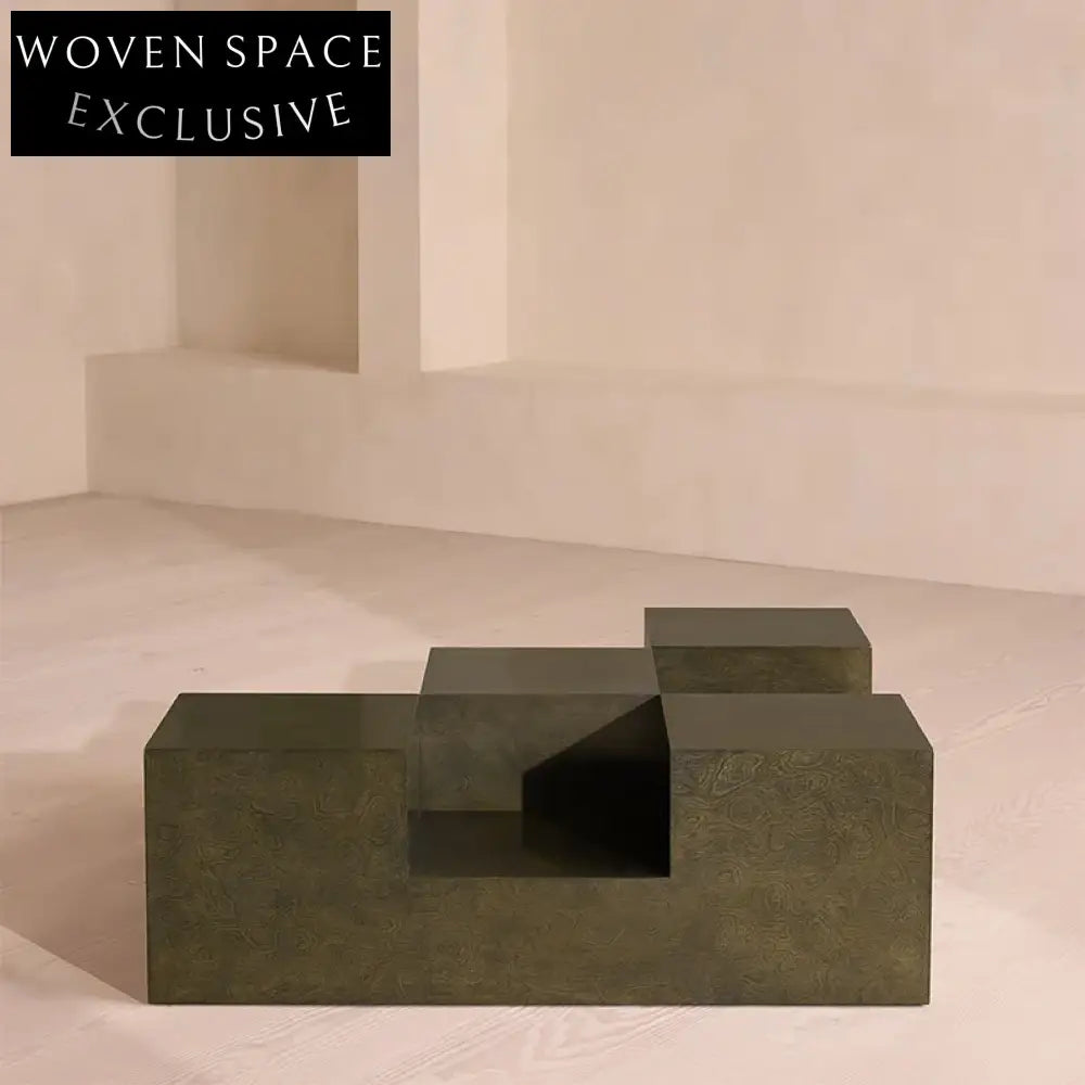Elegant Modern Burl Wood Veneer Square Designer Center Living Room Coffee Table