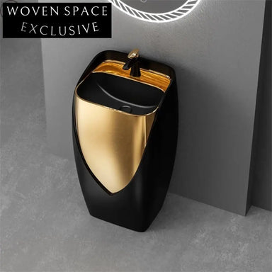 Elegant Modern Ceramic Pedestal Sink, Black Rose Gold Bathroom Wash Basin Fixture