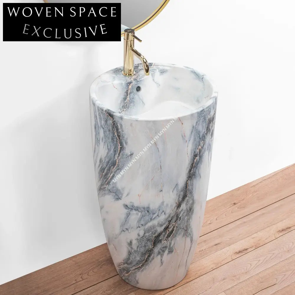 Elegant Modern Ceramic Pedestal Sink Marble Pattern Freestanding Bathroom Lavabo Basin